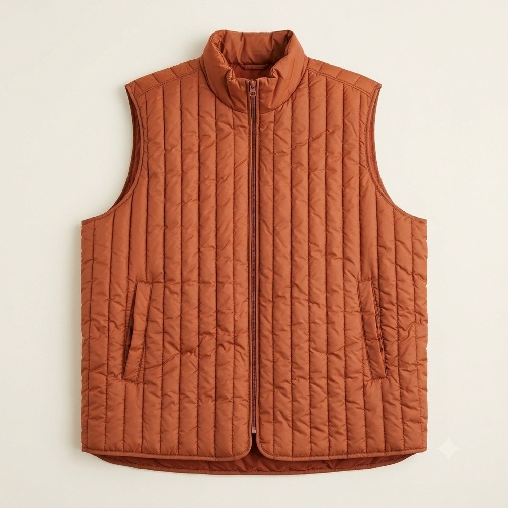 NWT Mutual Weave Mens 2XL Big & Tall Quilted Puffer Vest Full Zip Orange Rust